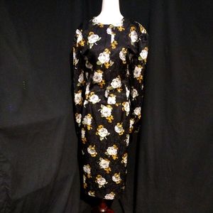 VTG Brooks Brothers 100% Silk 2 Piece Black Skirt Suit with Floral Print Size 16